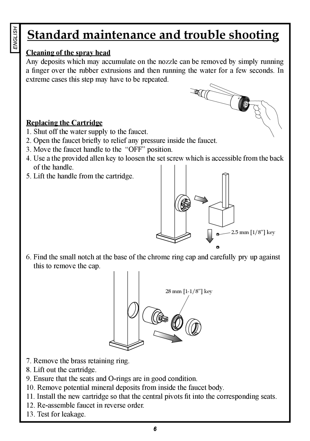 Franke Consumer Products FFP 1000 manual Cleaning of the spray head, Replacing the Cartridge 