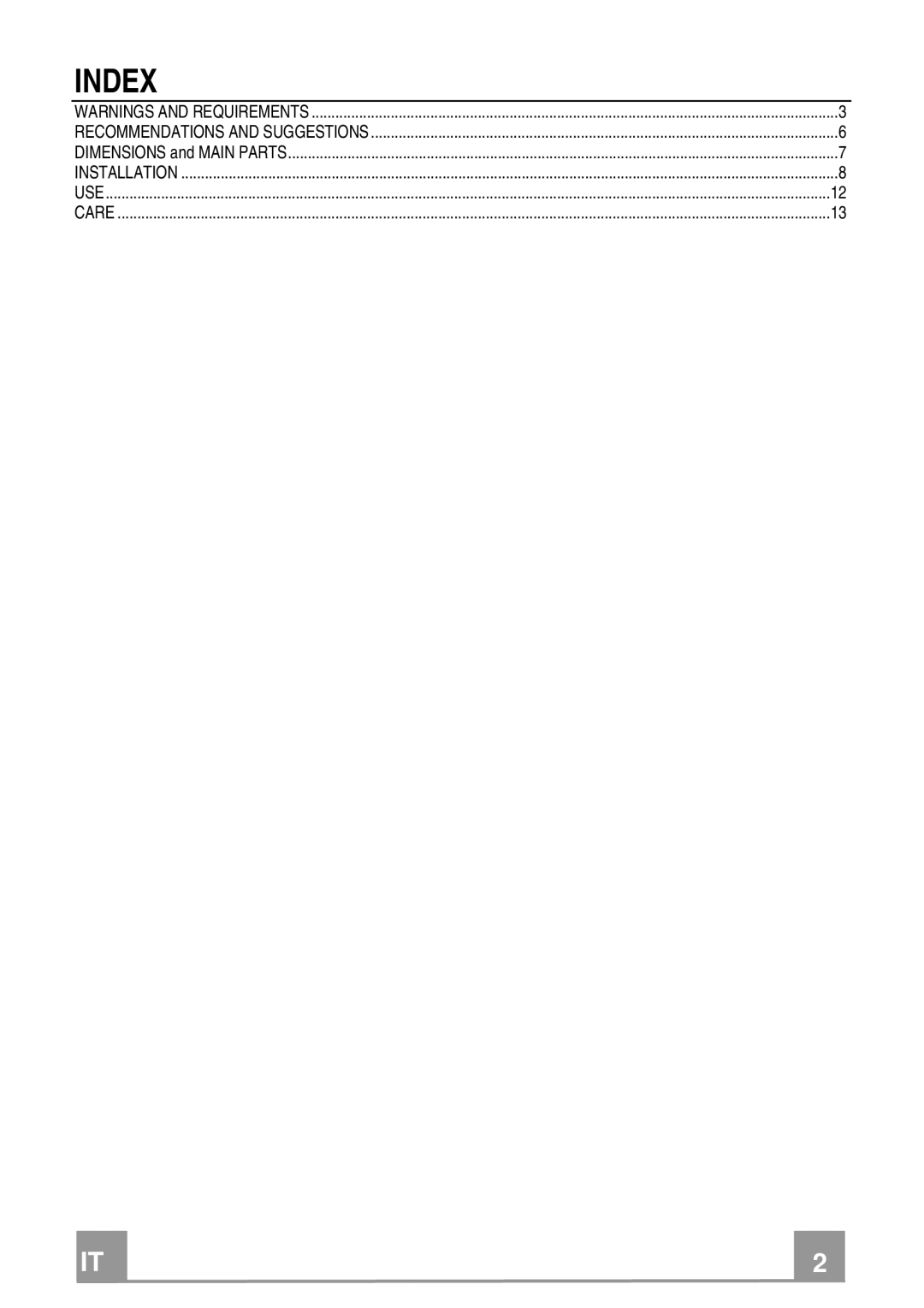 Franke Consumer Products FGA 364 W installation instructions Index 