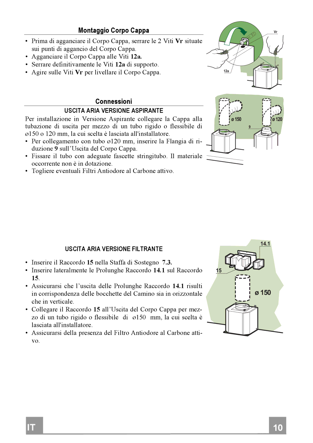 Franke Consumer Products FGC 904 manual MontaggioCorpoCappa, Connessioni 