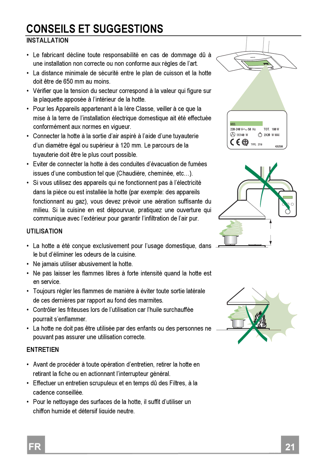 Franke Consumer Products FGC 904 manual Conseilsetsuggestions, Utilisation, Entretien 