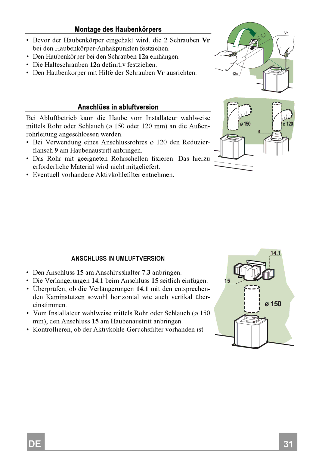 Franke Consumer Products FGC 904 manual MontagedesHaubenkörpers 