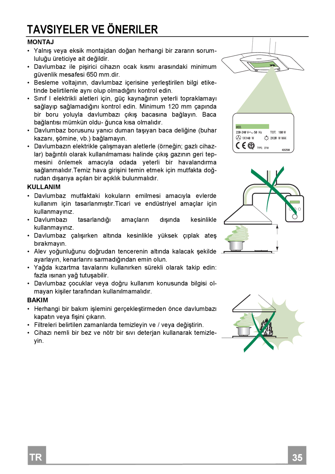 Franke Consumer Products FGC 904 manual Tavsiyelerveöneriler, Montaj 