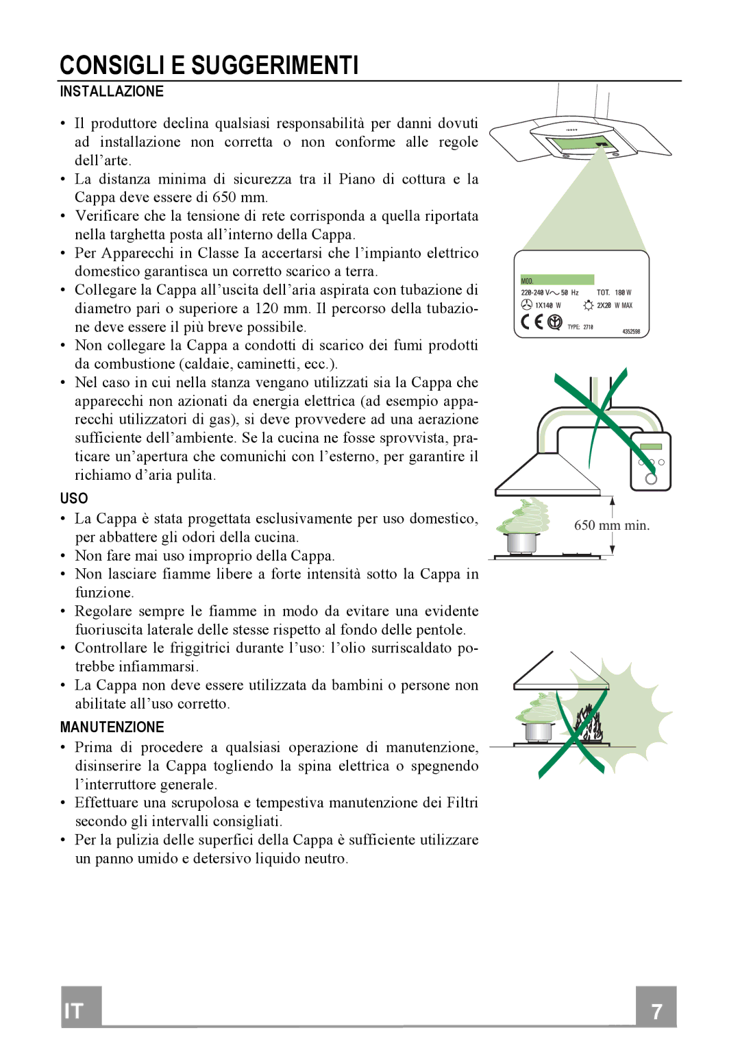 Franke Consumer Products FGC 904 manual Consigliesuggerimenti, Installazione, Uso, Manutenzione 