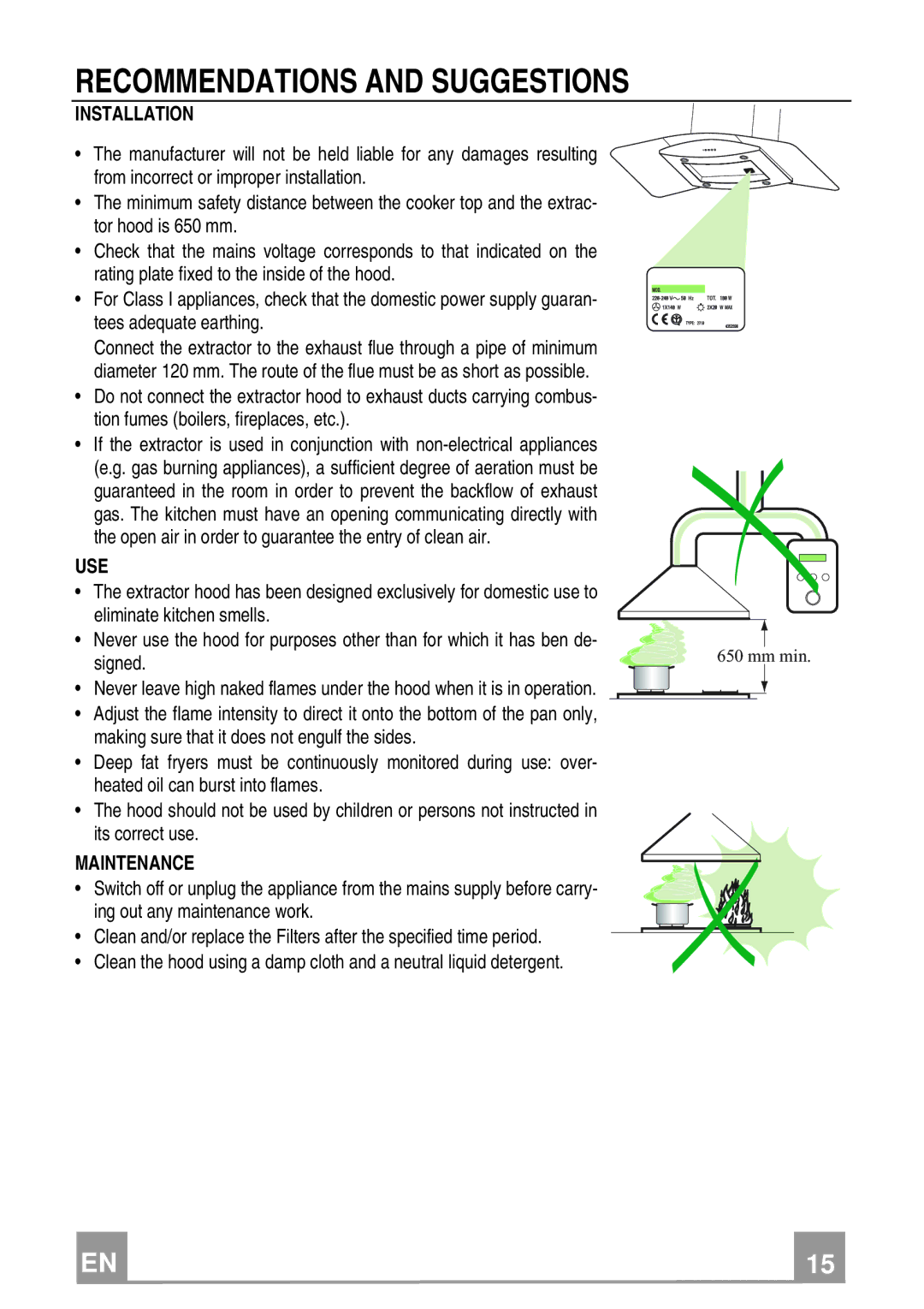 Franke Consumer Products FGC 906 I manual Recommendations and Suggestions, Installation, Use, Maintenance 