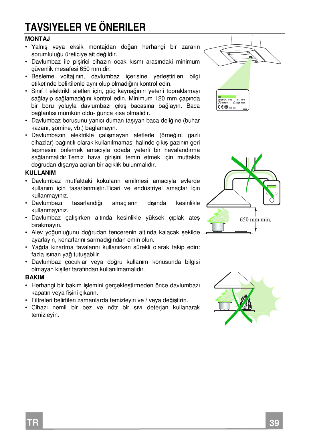 Franke Consumer Products FGC 906 I manual Tavsiyeler VE Öneriler, Montaj 