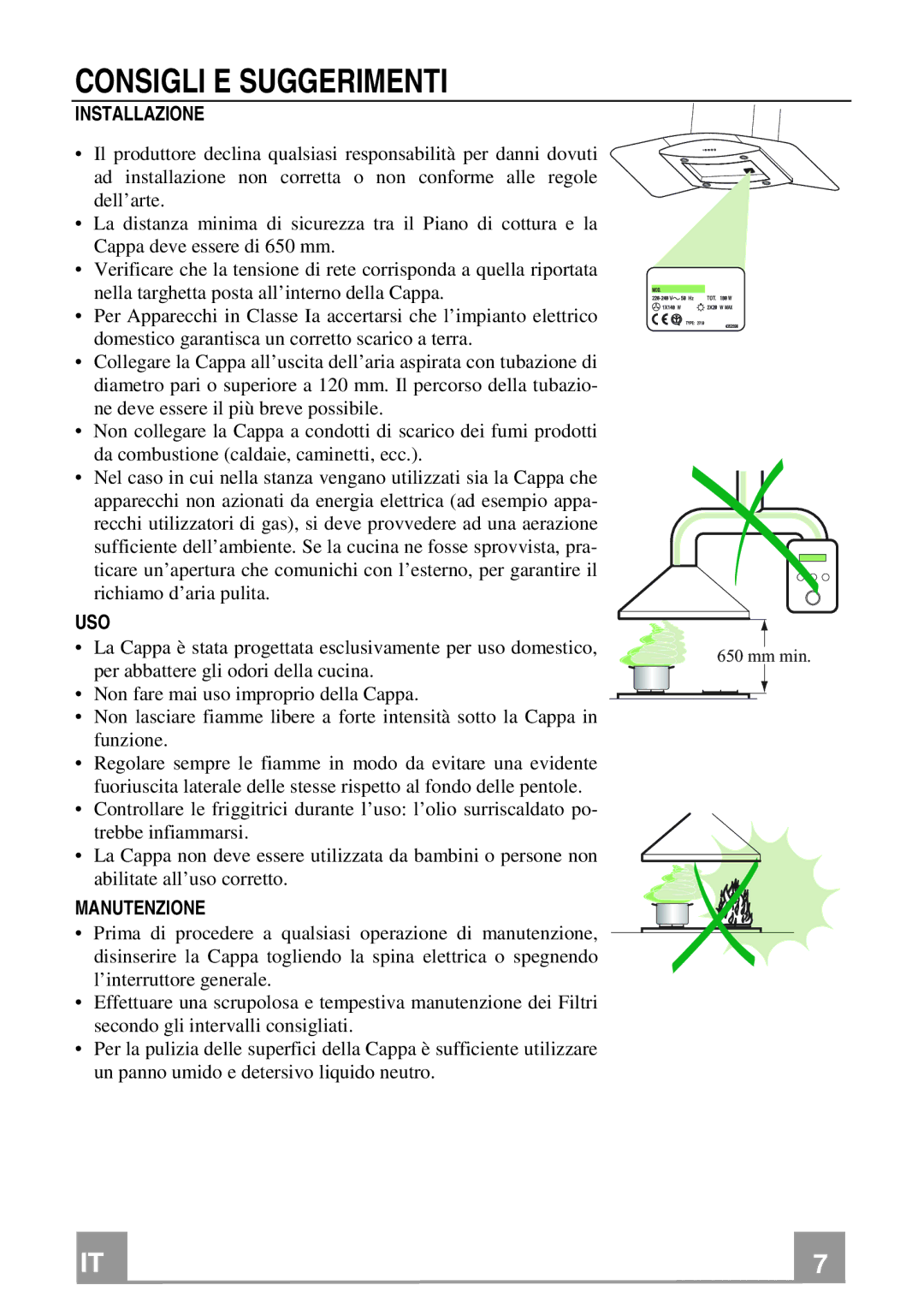 Franke Consumer Products FGC 906 I manual Consigli E Suggerimenti, Installazione, Uso, Manutenzione 