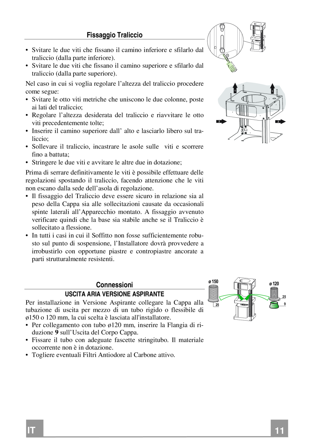 Franke Consumer Products FGC 906 I manual Fissaggio Traliccio, Connessioni, Uscita Aria Versione Aspirante 