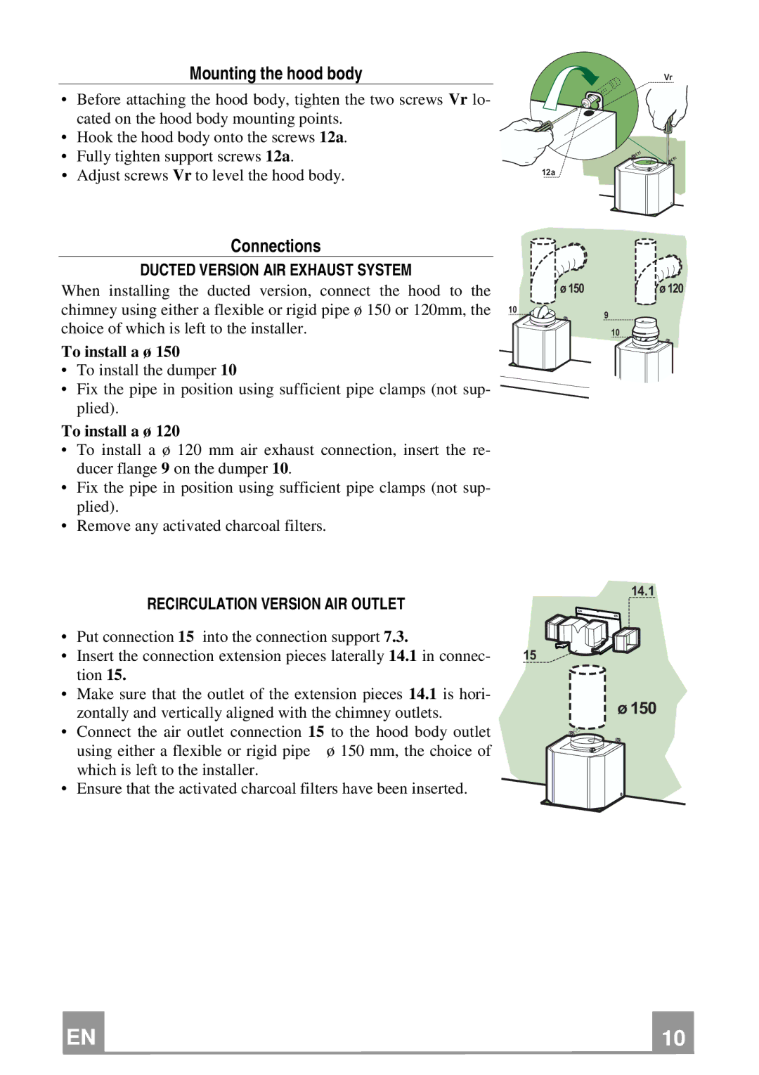 Franke Consumer Products FGL 6104 XS ECS, FGL 9104 XS ECS manual To install a ø, Recirculation Version AIR Outlet 