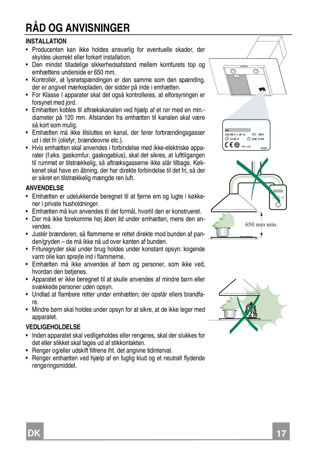 Franke Consumer Products FGL 9104 XS ECS, FGL 6104 XS ECS manual RÅD OG Anvisninger, Anvendelse, Vedligeholdelse 