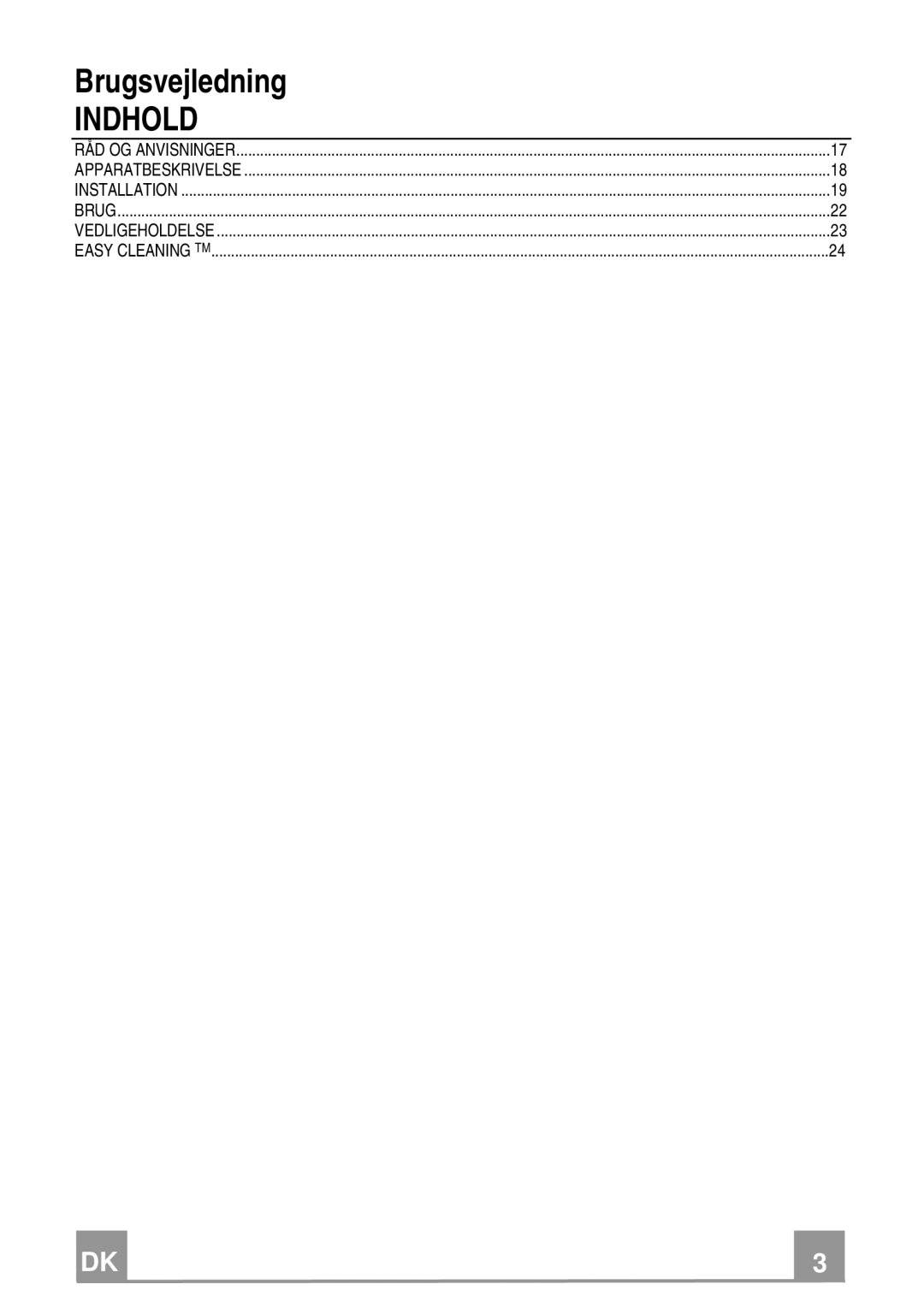 Franke Consumer Products FGL 9104 XS ECS, FGL 6104 XS ECS manual Indhold 