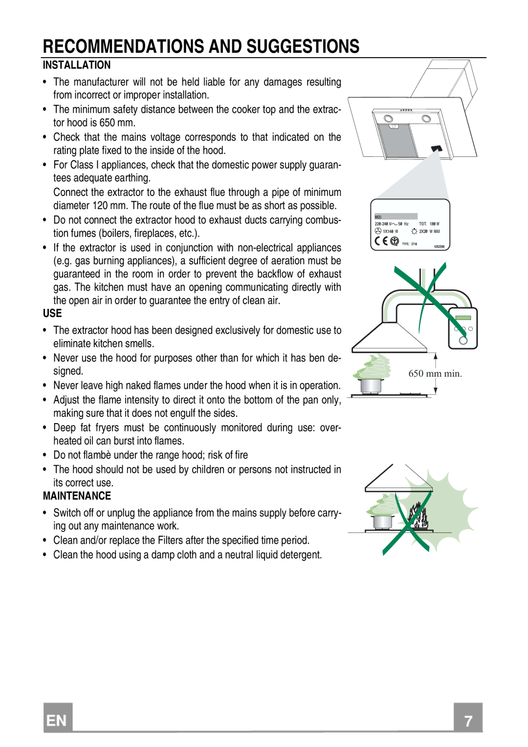 Franke Consumer Products FGL 9104 XS ECS, FGL 6104 XS ECS Recommendations and Suggestions, Installation, Use, Maintenance 