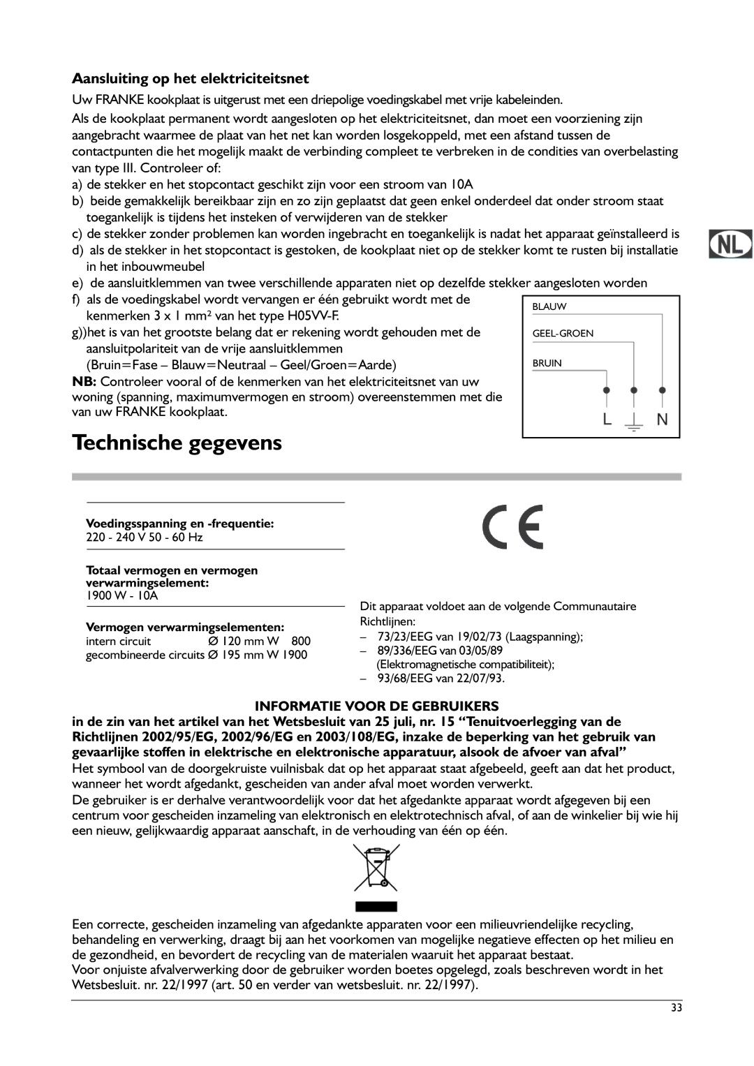 Franke Consumer Products FHPL 301 1CO Technische gegevens, Aansluiting op het elektriciteitsnet, Het inbouwmeubel 