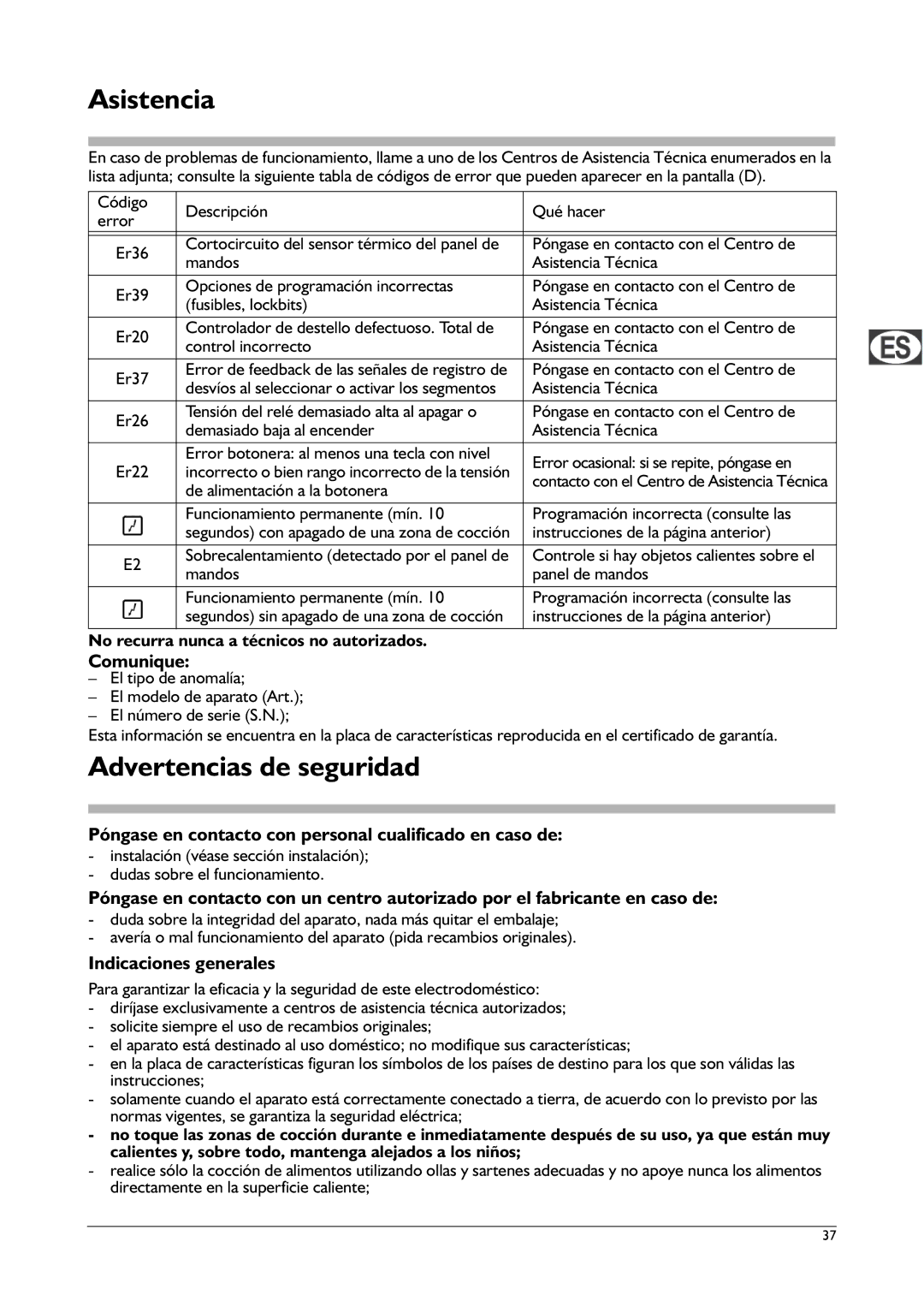 Franke Consumer Products FHPL 301 1CO Asistencia, Advertencias de seguridad, Comunique, Indicaciones generales 