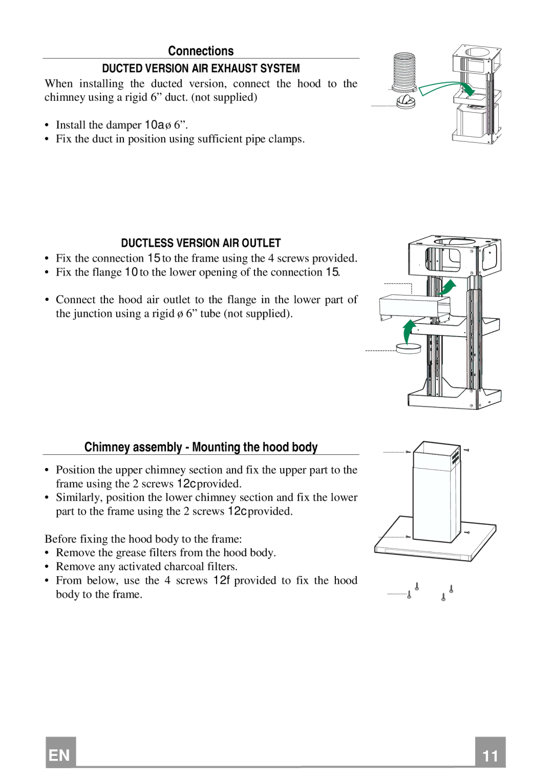 Franke Consumer Products FKU 368 TC I installation instructions 150, Ductless Version AIR Outlet 