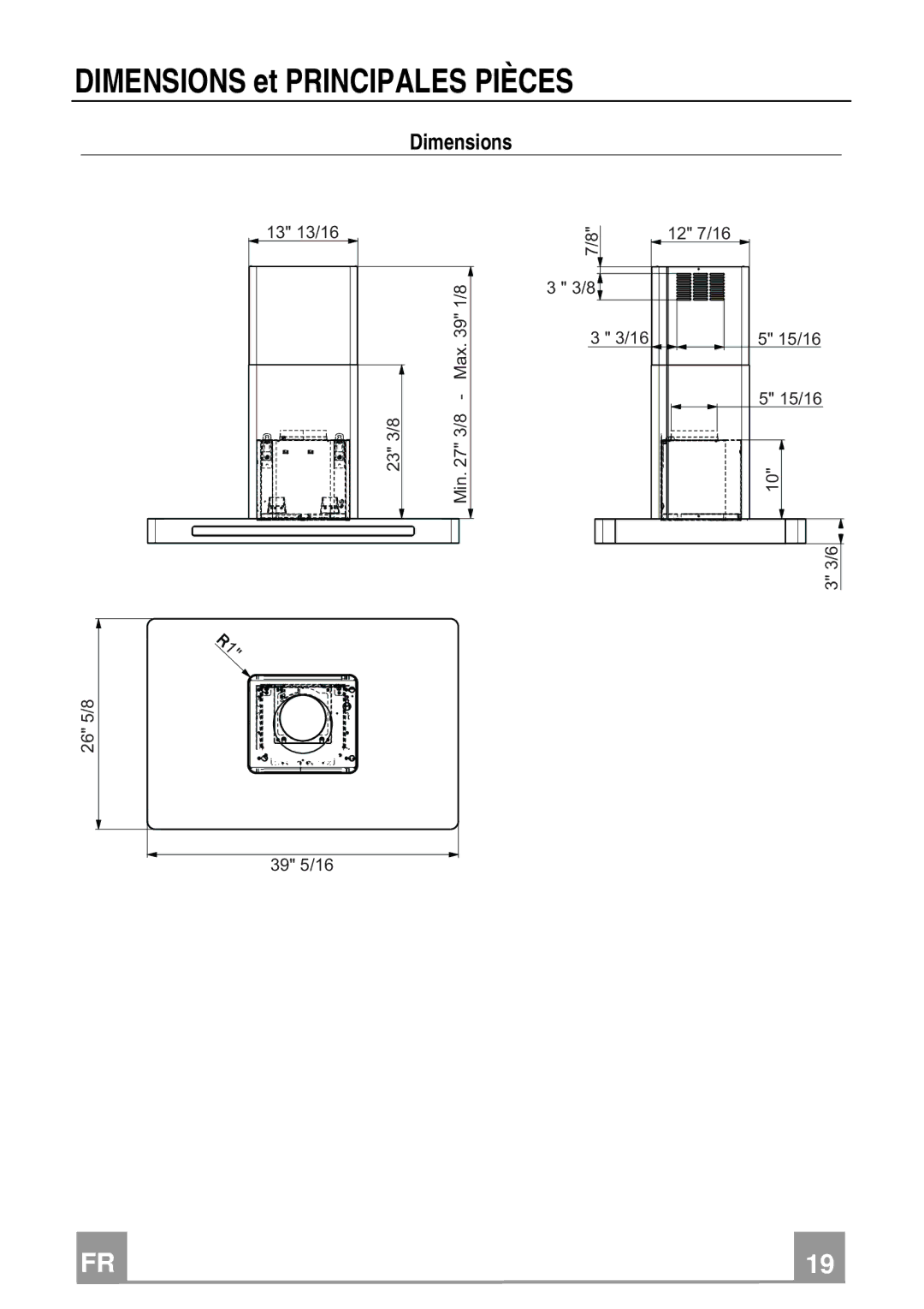 Franke Consumer Products FKU 368 TC I installation instructions Dimensions et Principales Pièces 