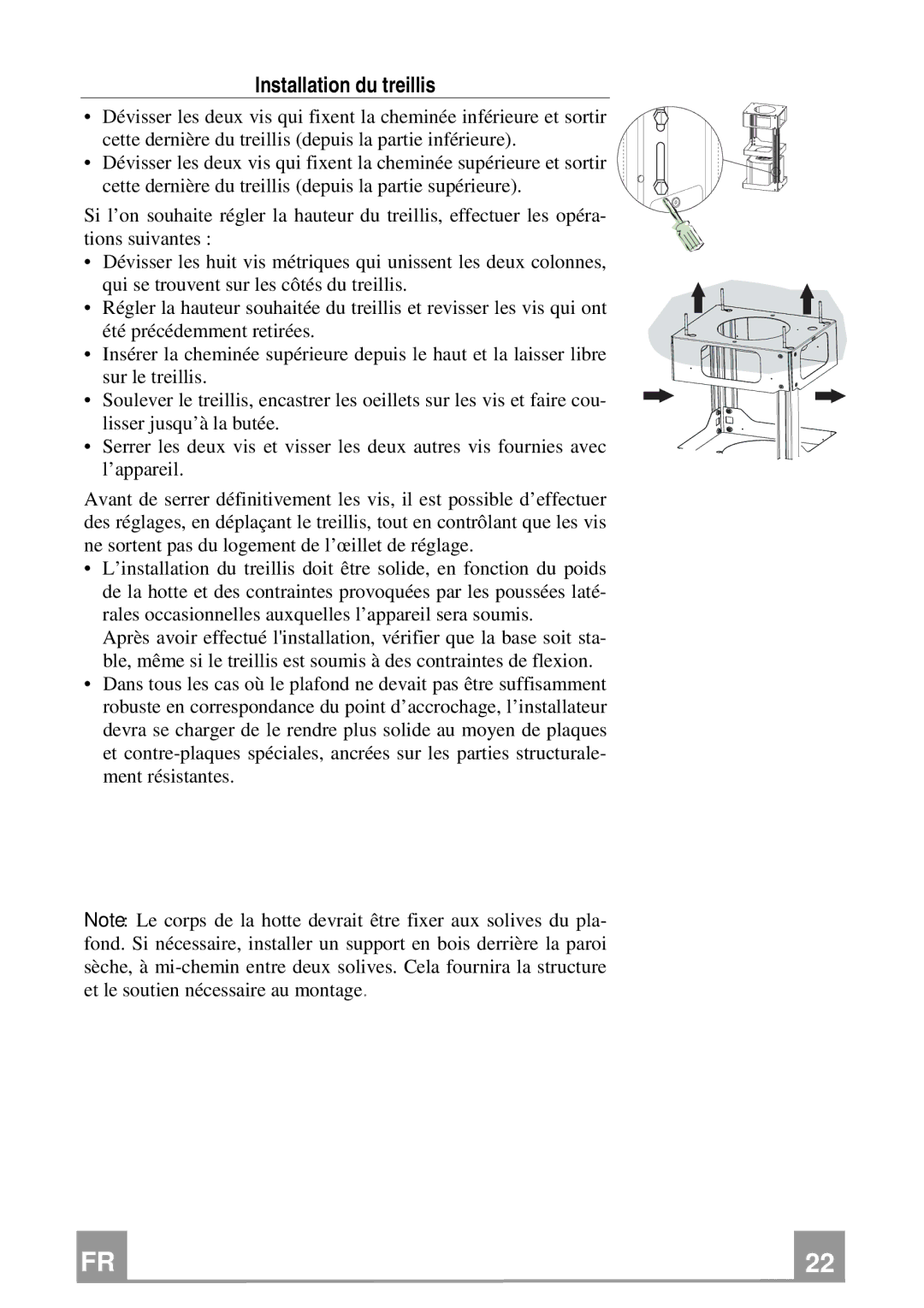 Franke Consumer Products FKU 368 TC I installation instructions Installation du treillis 