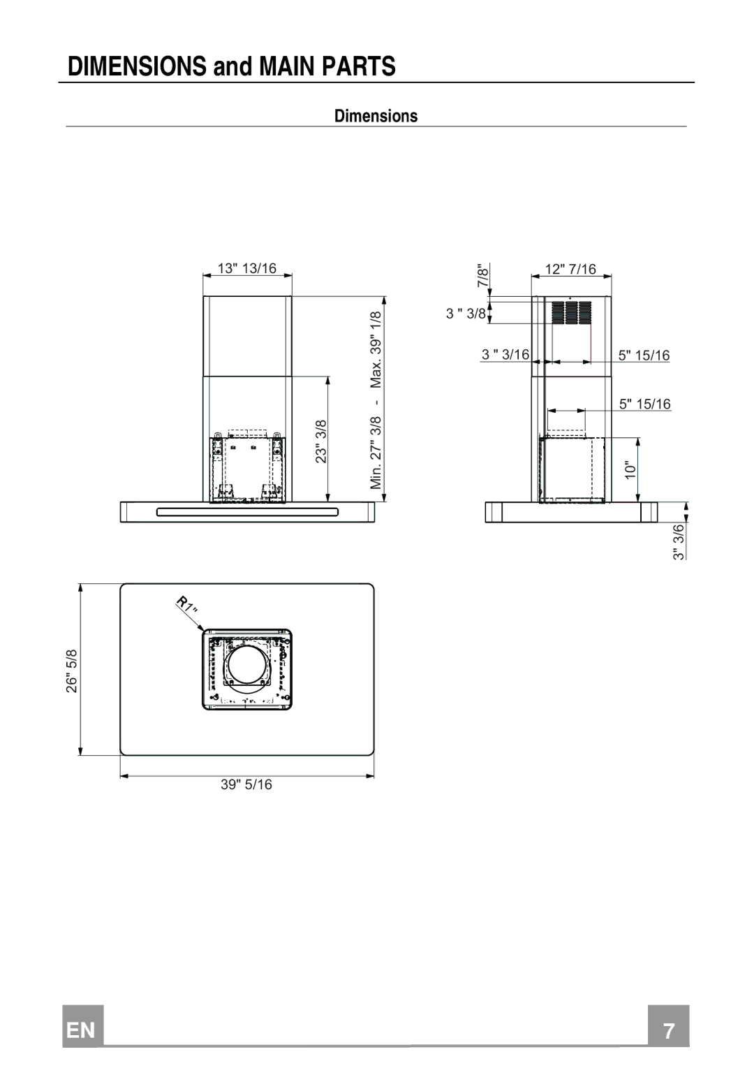 Franke Consumer Products FKU 368 TC I installation instructions Dimensions and Main Parts 