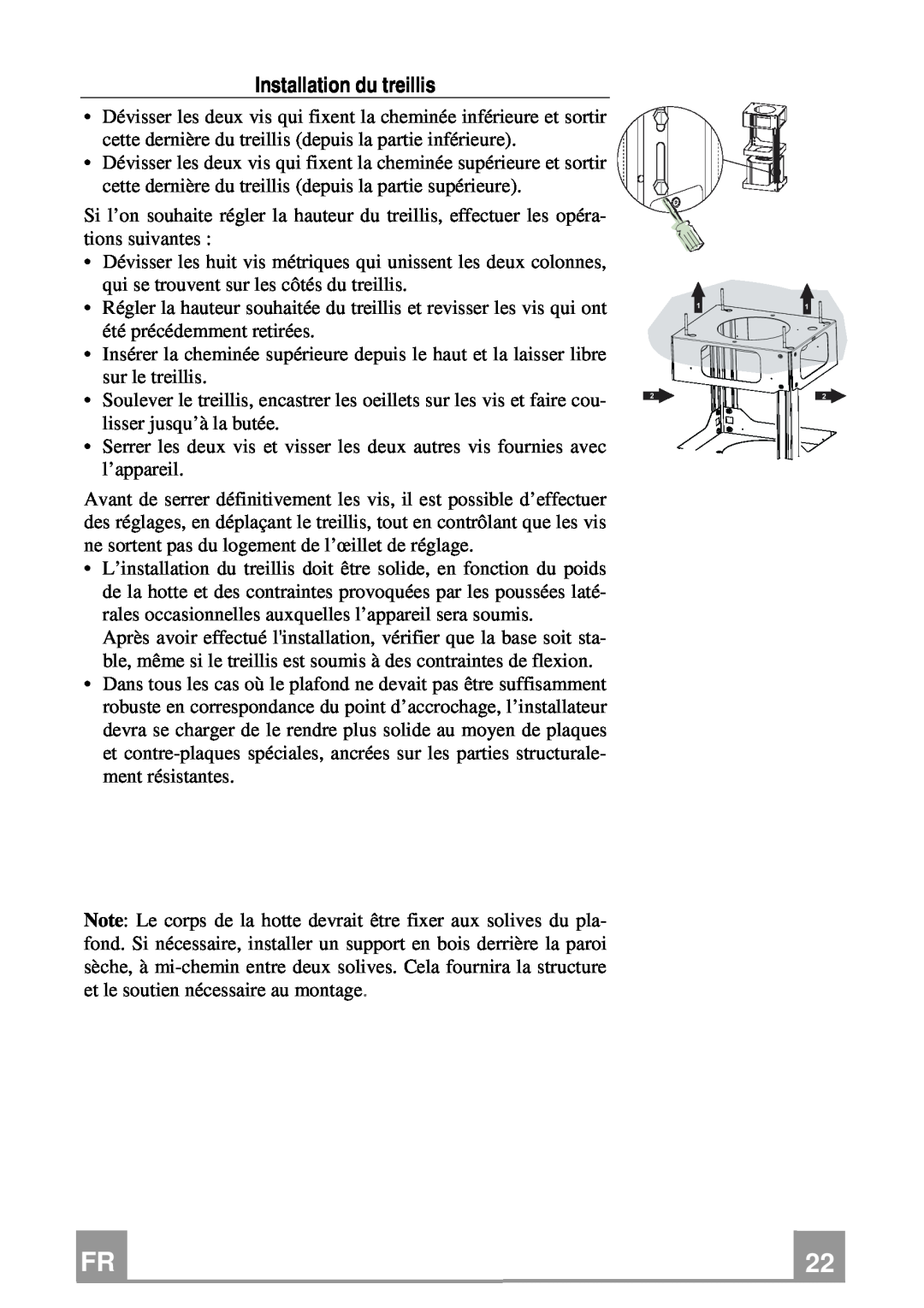 Franke Consumer Products FKU 368 TC I installation instructions Installation du treillis 