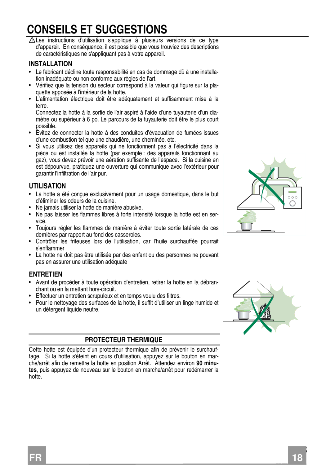 Franke Consumer Products FKU 368 TC W Conseils ET Suggestions, Utilisation, Entretien, Protecteur Thermique 