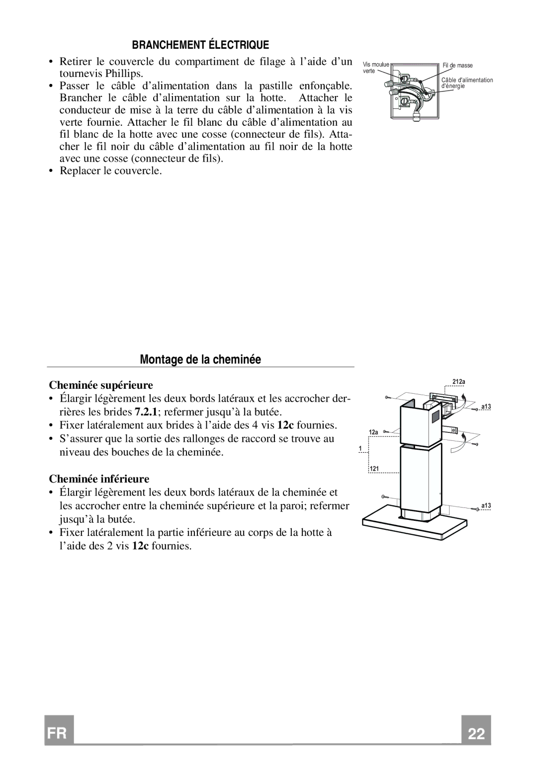 Franke Consumer Products FKU 368 TC W Montage de la cheminée, Branchement Électrique, Cheminée supérieure 