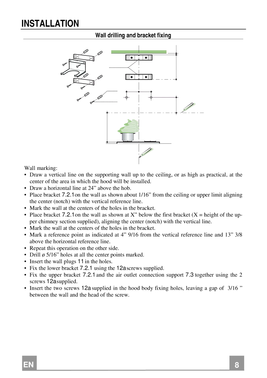 Franke Consumer Products FKU 368 TC W installation instructions Installation, Wall drilling and bracket fixing 