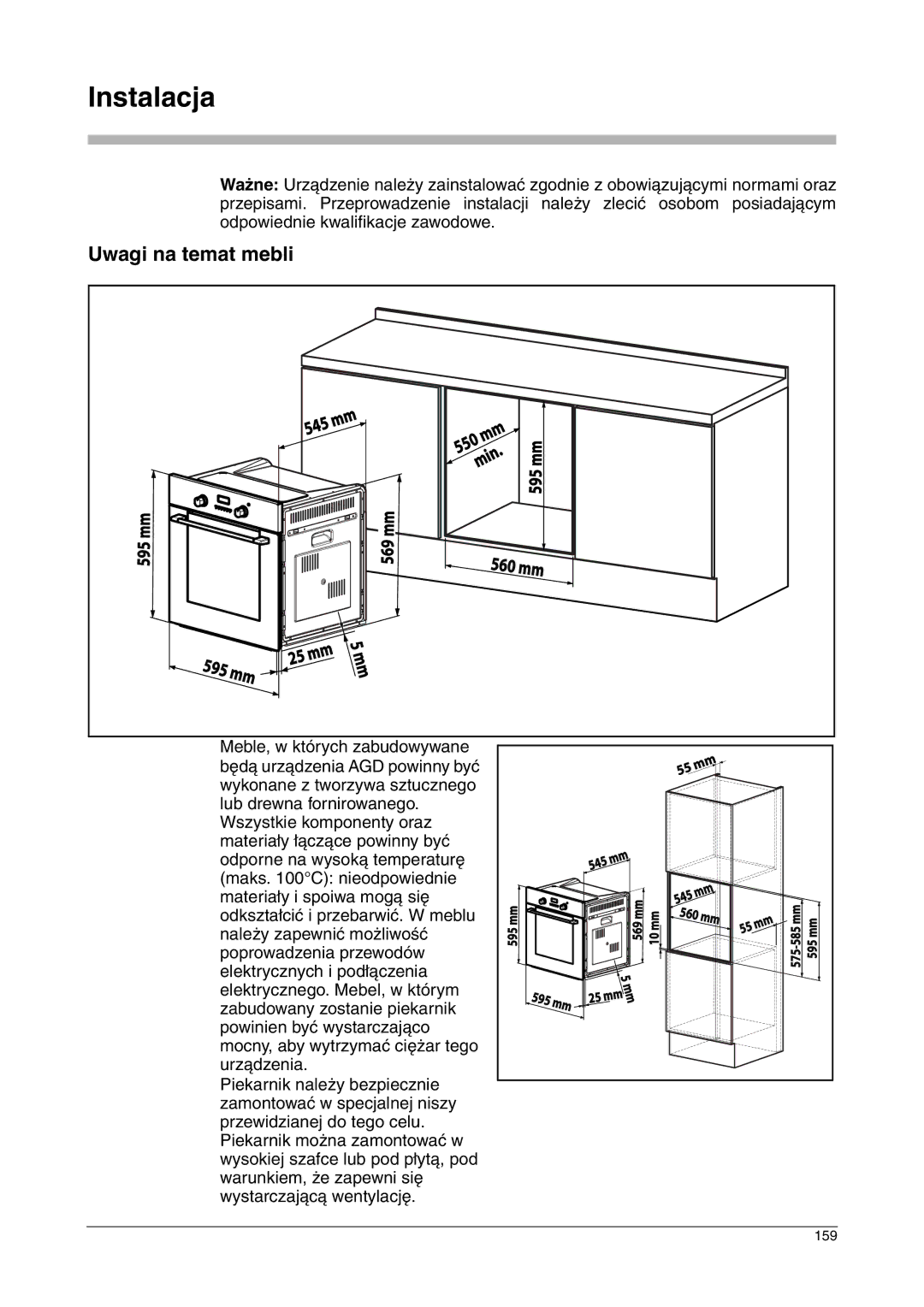 Franke Consumer Products FLAT 603, SM 56M, CA 52M, FLAT 604, SM 52M manual Instalacja, Uwagi na temat mebli 