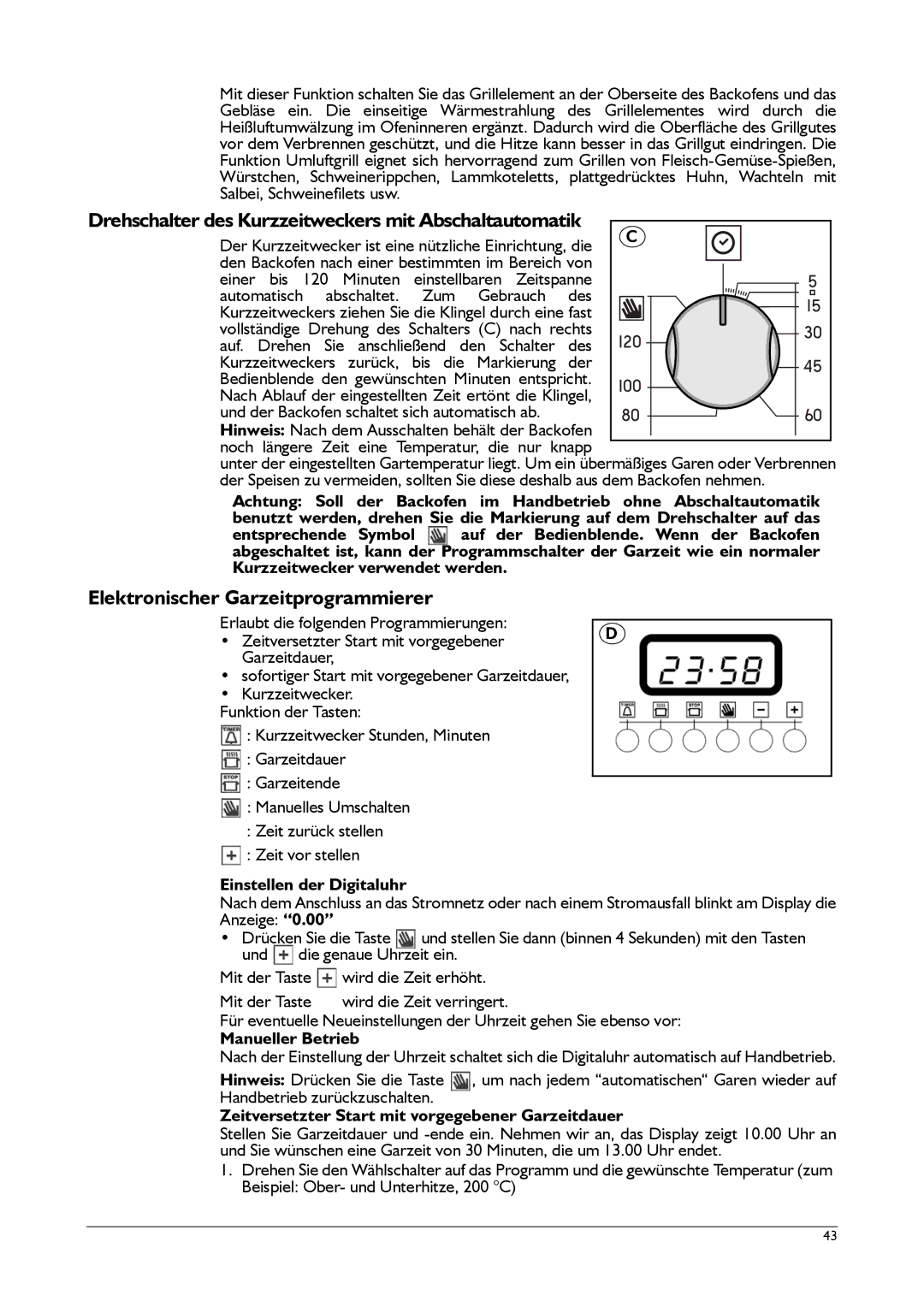 Franke Consumer Products SM 52M, SM 56M Drehschalter des Kurzzeitweckers mit Abschaltautomatik, Einstellen der Digitaluhr 