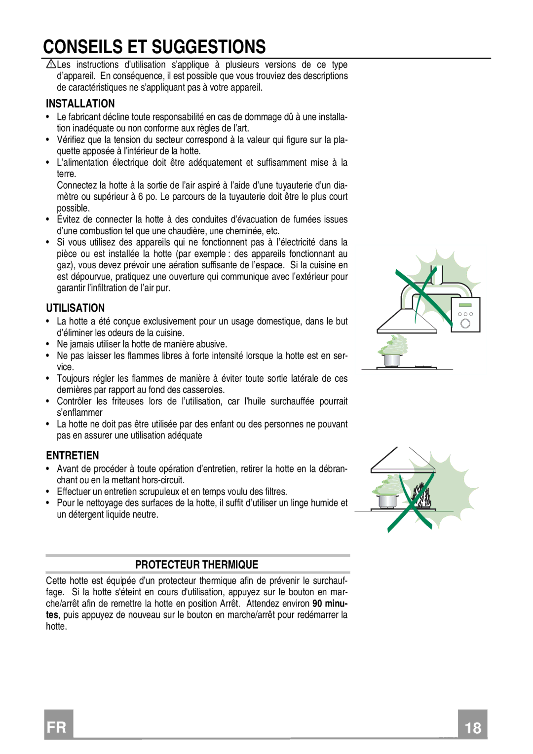 Franke Consumer Products FMY 367 Conseils ET Suggestions, Utilisation, Entretien, Protecteur Thermique 