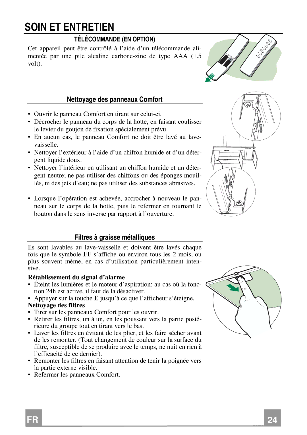 Franke Consumer Products FMY 367 Soin ET Entretien, Nettoyage des panneaux Comfort, Filtres à graisse métalliques 