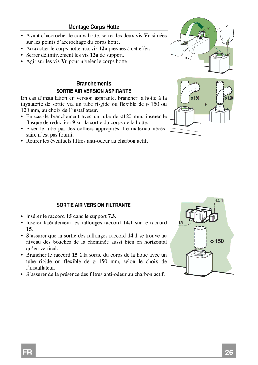 Franke Consumer Products FMY 907 manual Sortie AIR Version Filtrante 