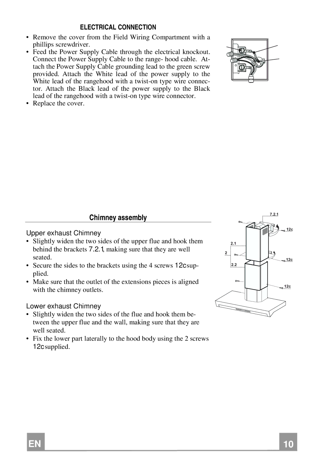 Franke Consumer Products FNE 368 TC W Chimney assembly, Electrical Connection, Upper exhaust Chimney 