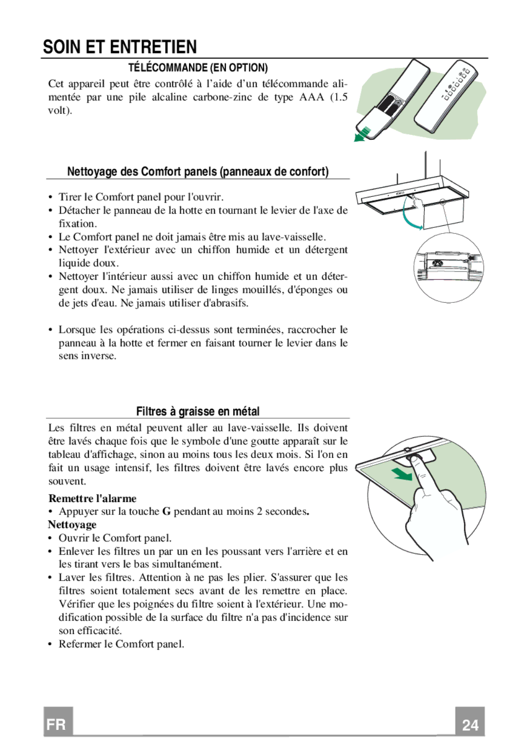 Franke Consumer Products FNE 368 TC W Soin ET Entretien, Nettoyage des Comfort panels panneaux de confort 