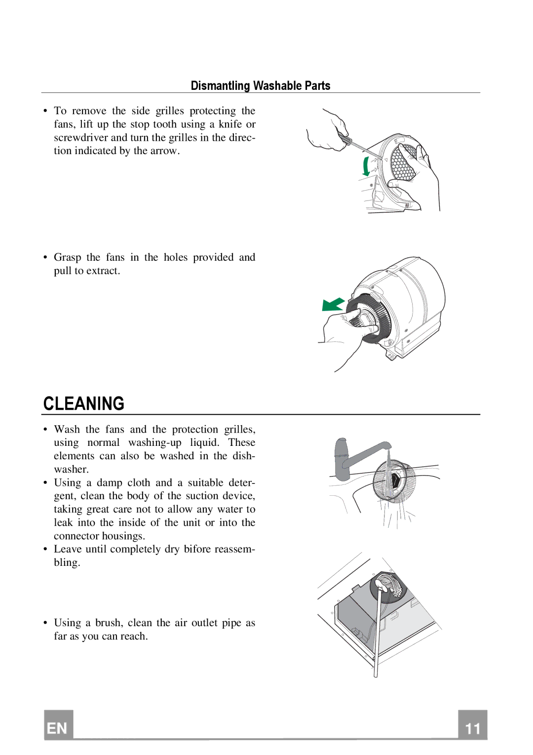 Franke Consumer Products FNE 905 XS ECS manual Cleaning, Dismantling Washable Parts 