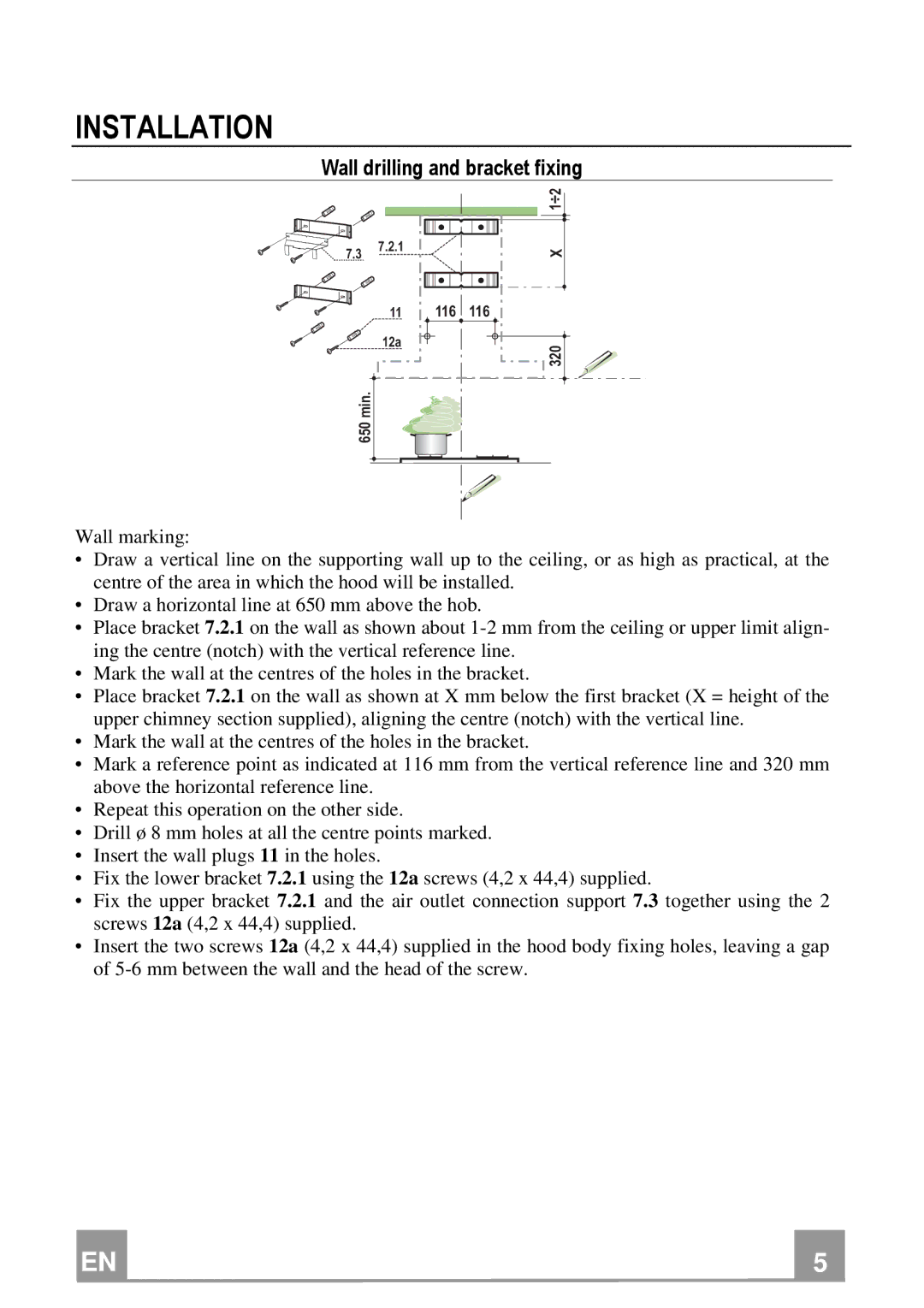 Franke Consumer Products FNE 905 XS ECS manual Installation, Wall drilling and bracket fixing 