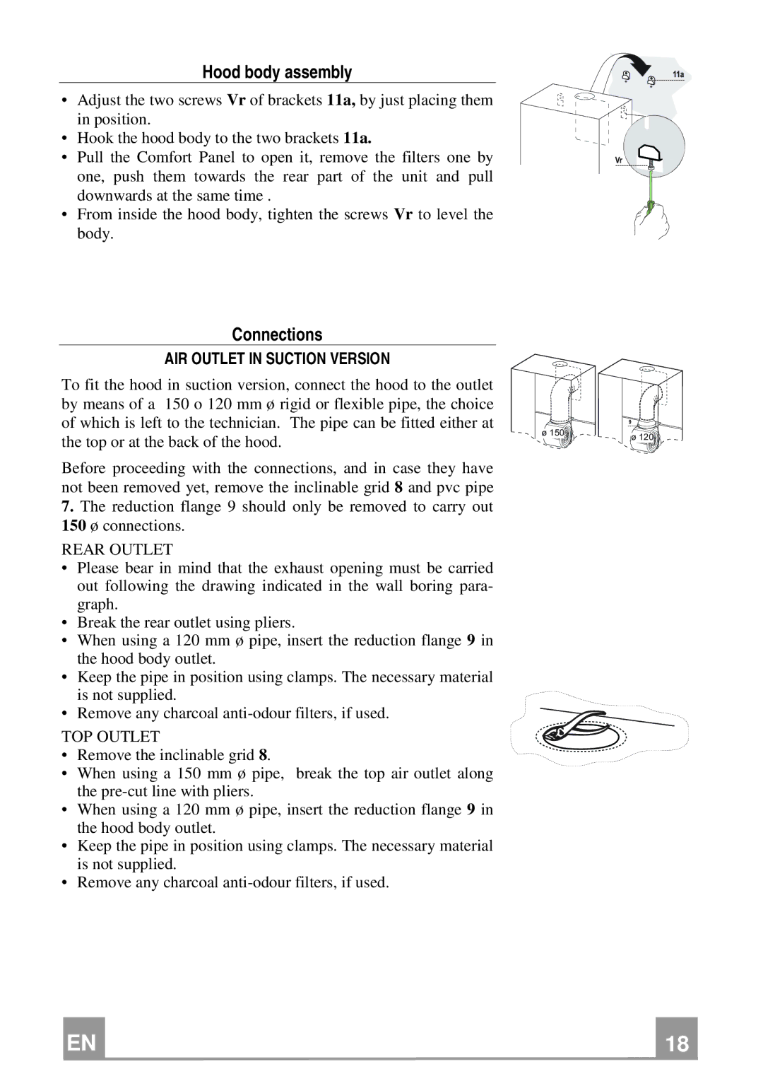 Franke Consumer Products FPL 606, FPL 906 manual Hood body assembly, Connections, AIR Outlet in Suction Version 