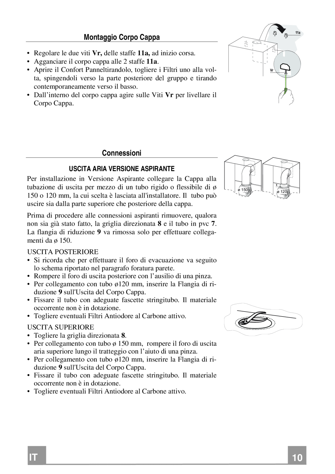 Franke Consumer Products FPL 606, FPL 906 manual Montaggio Corpo Cappa, Connessioni, Uscita Aria Versione Aspirante 