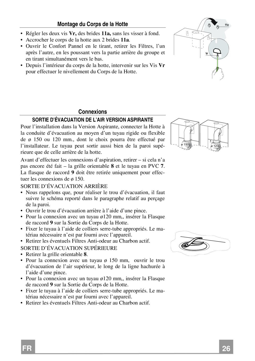 Franke Consumer Products FPL 606, FPL 906 manual Montage du Corps de la Hotte, Connexions 