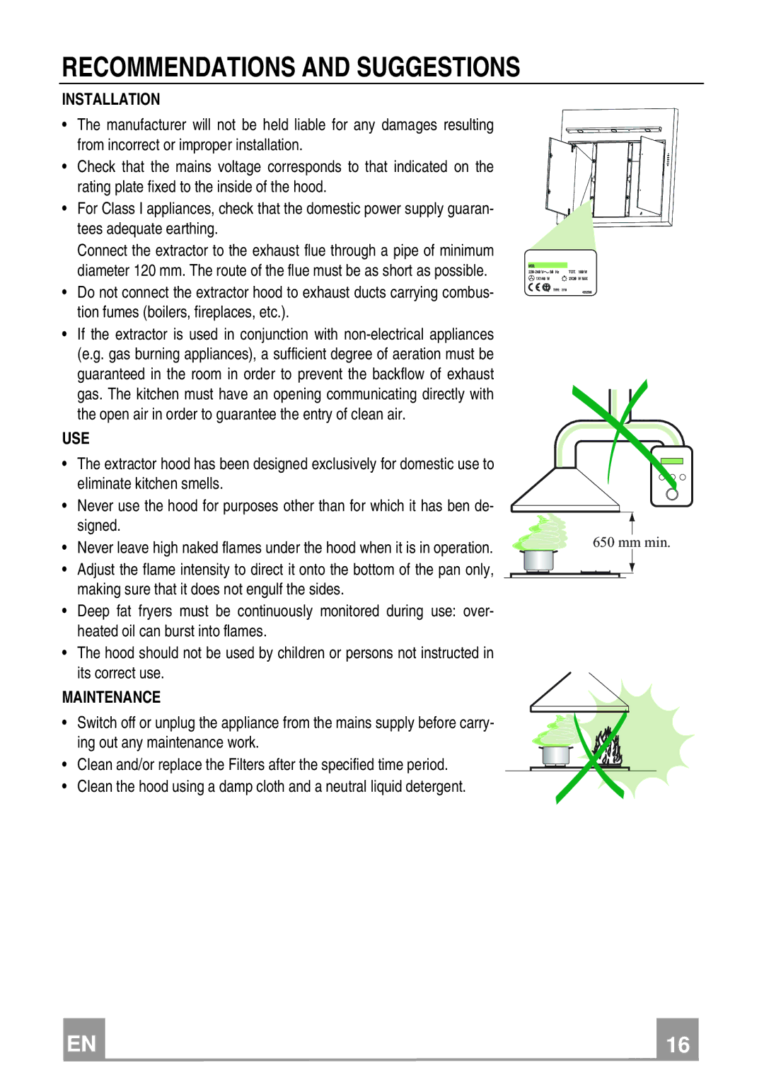 Franke Consumer Products FQD 907 manual Recommendations and Suggestions, Installation, Use, Maintenance 