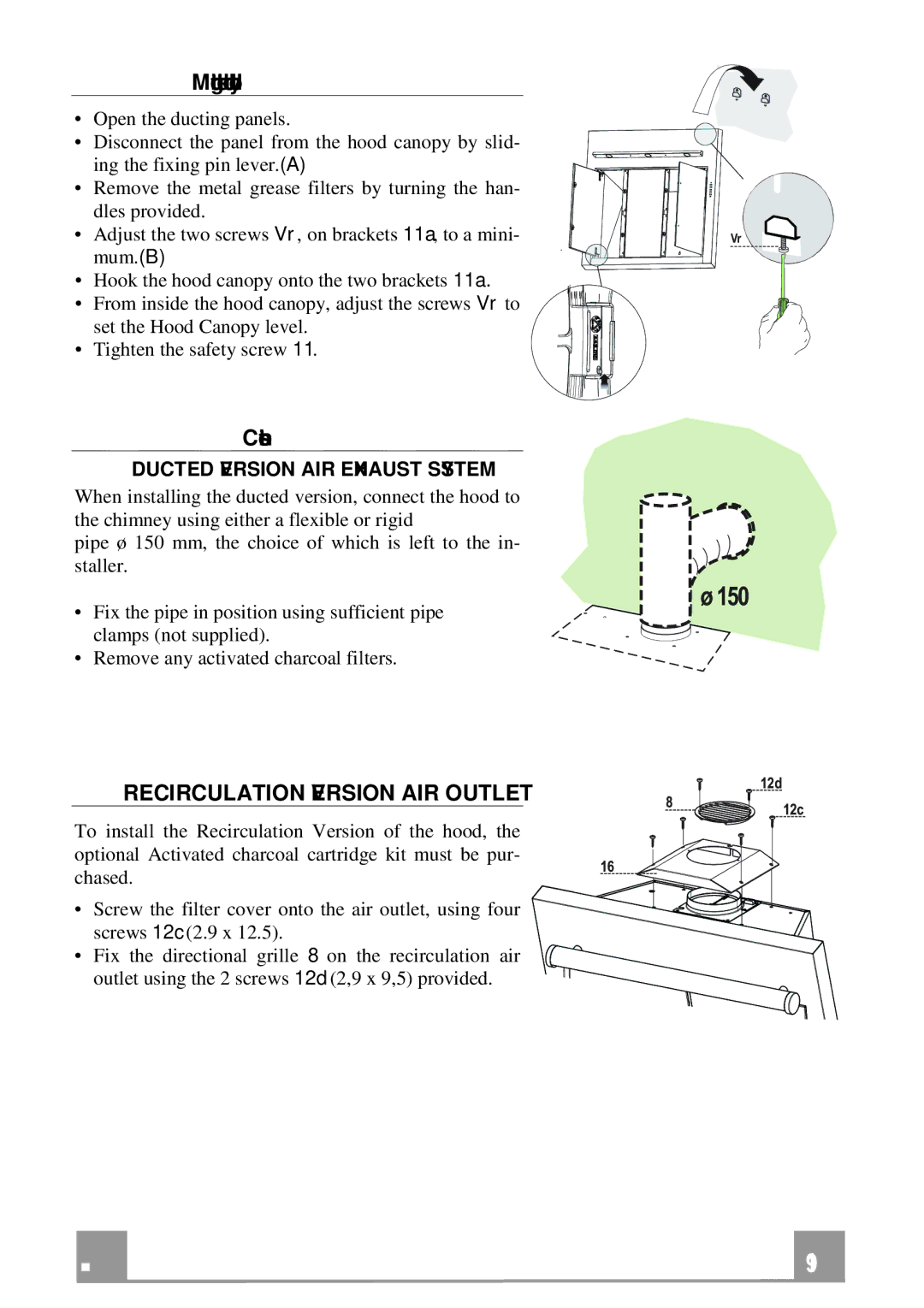 Franke Consumer Products FQD 907 manual Mounting the hood body, Connections, Ducted Version AIR Exhaust System 