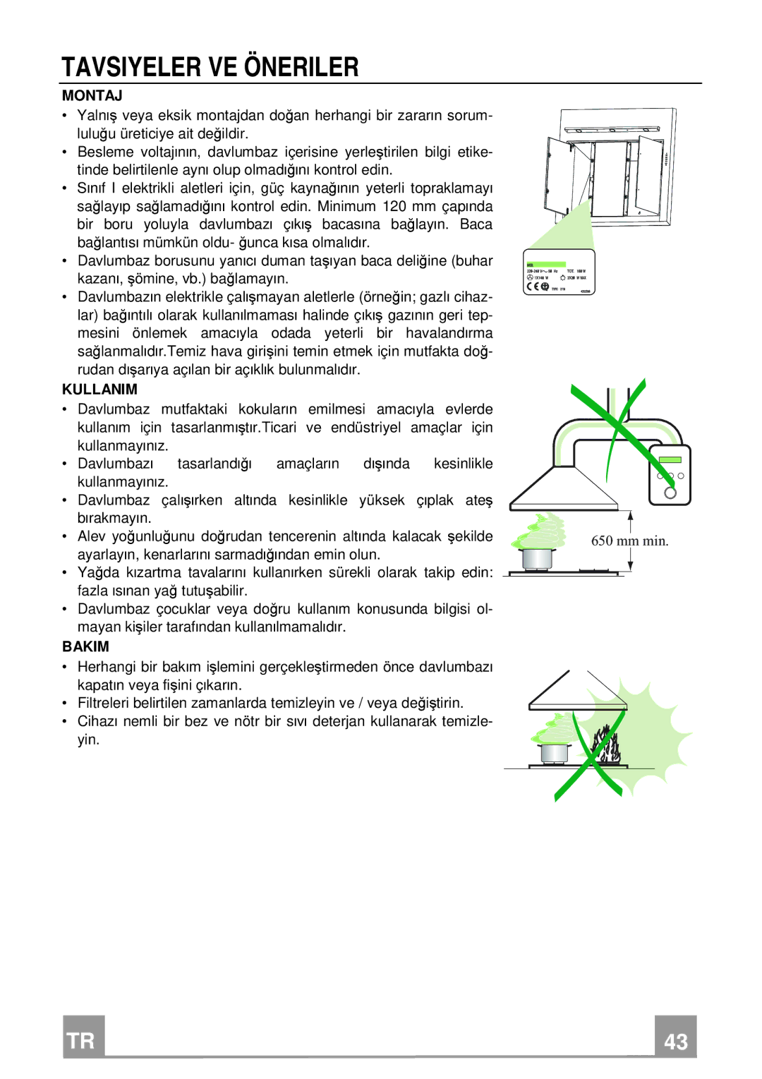 Franke Consumer Products FQD 907 manual Tavsiyeler VE Öneriler, Montaj 