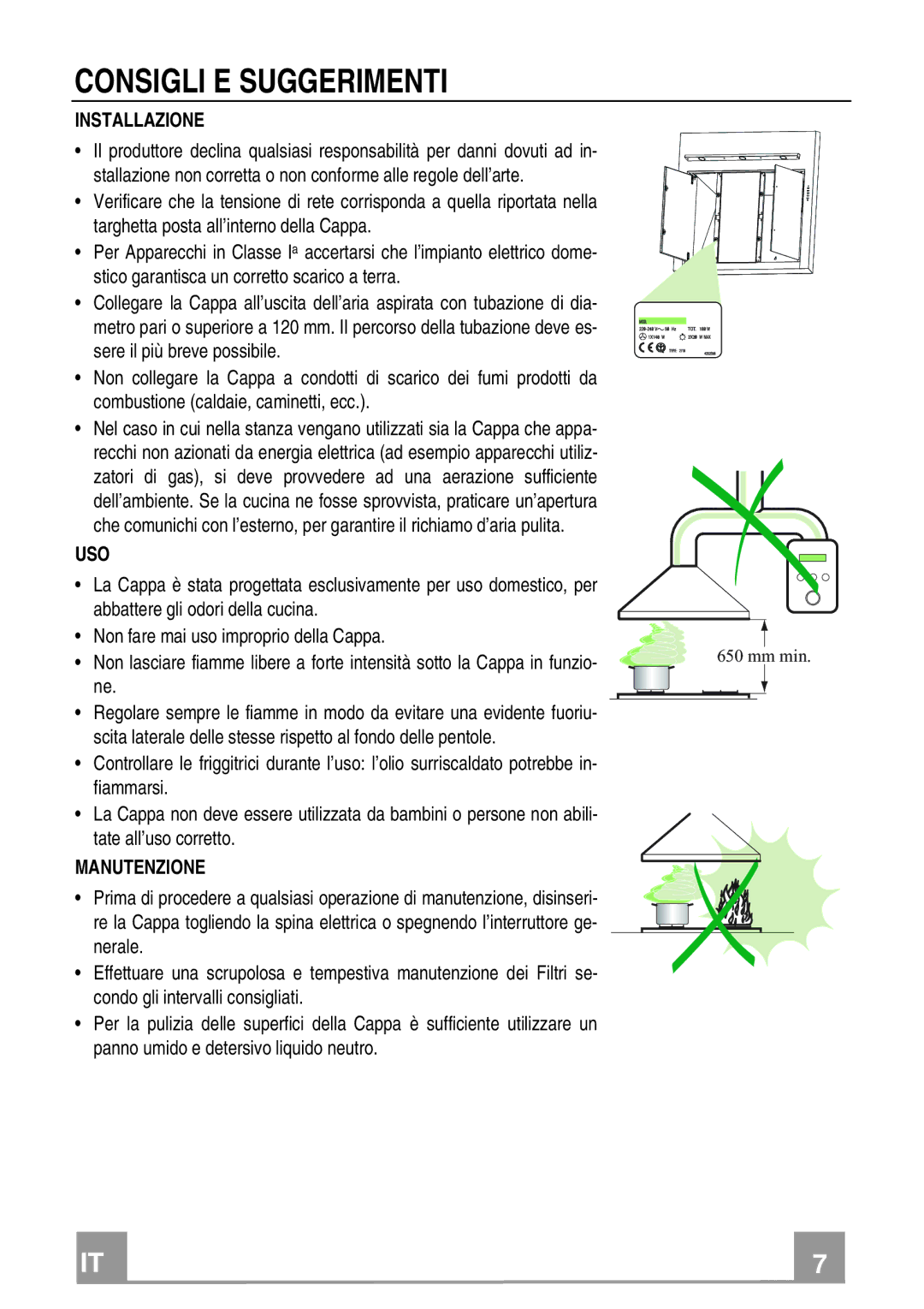 Franke Consumer Products FQD 907 manual Consigli E Suggerimenti, Installazione, Uso, Manutenzione 