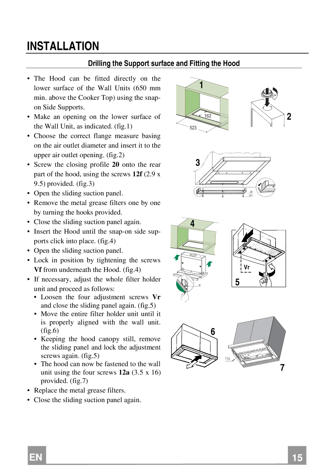 Franke Consumer Products FTC 922, FTC 622 manual Installation, Drilling the Support surface and Fitting the Hood 