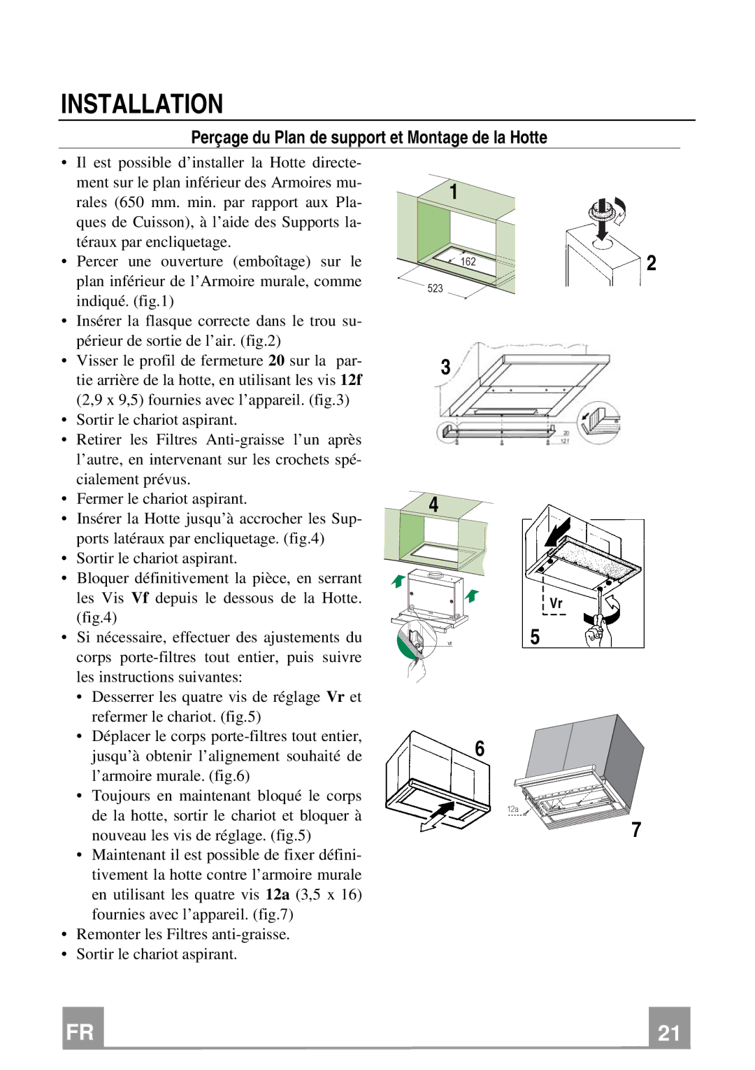 Franke Consumer Products FTC 922, FTC 622 manual Installation, Perçage du Plan de support et Montage de la Hotte 