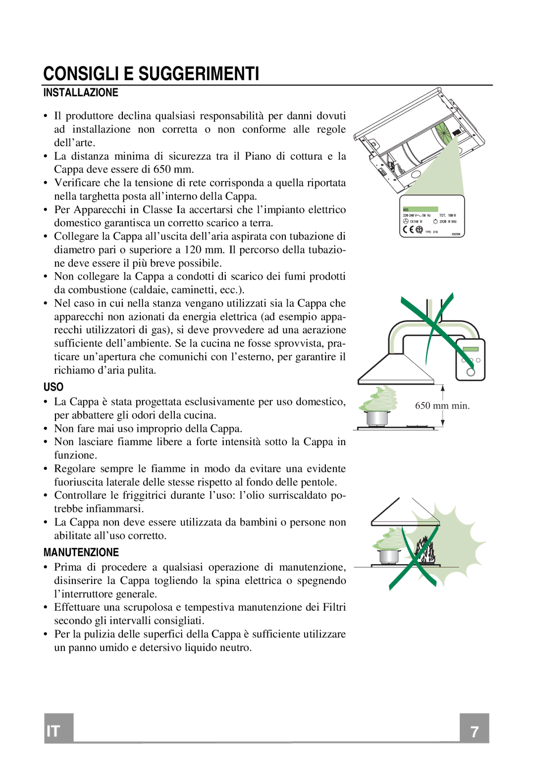 Franke Consumer Products FTC 922, FTC 622 manual Consigli E Suggerimenti, Installazione, Uso, Manutenzione 