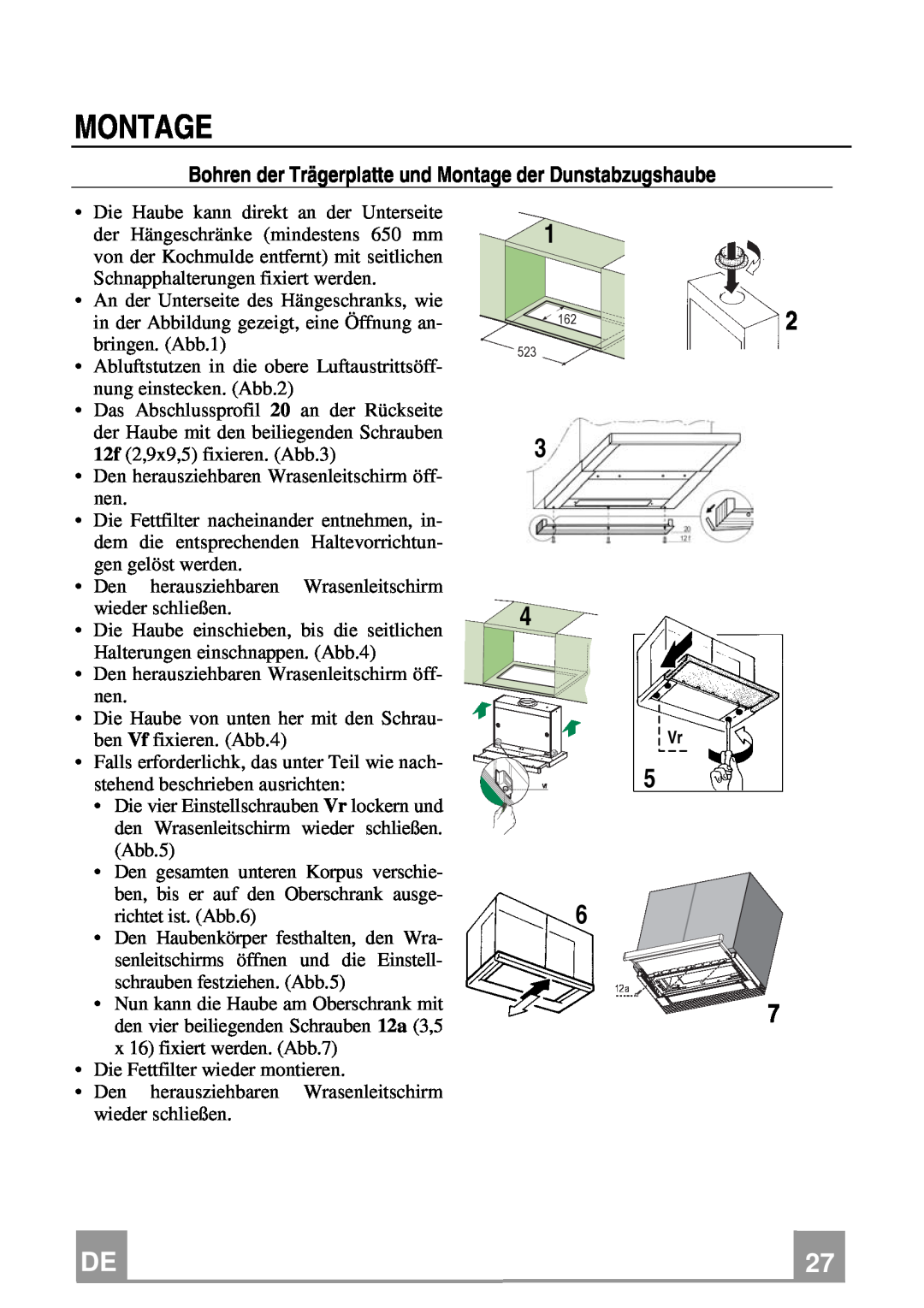 Franke Consumer Products FTC 922, FTC 622 manual Bohren der Trägerplatte und Montage der Dunstabzugshaube 