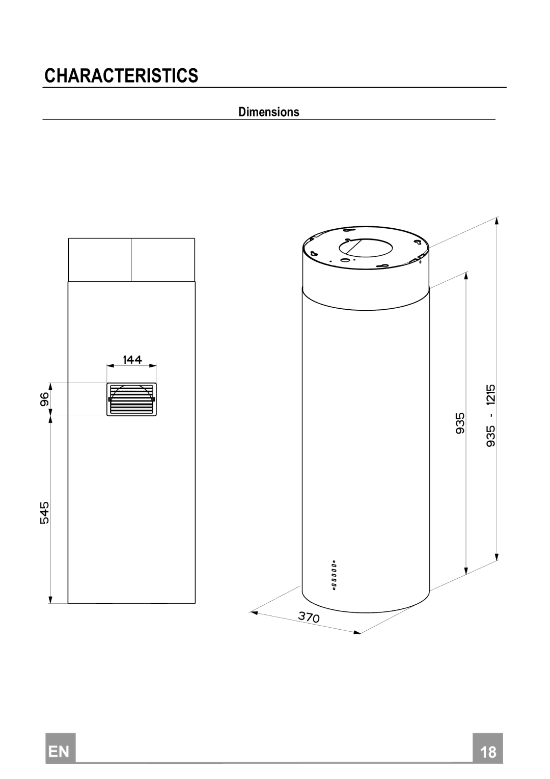 Franke Consumer Products FTU 3807 I manual Characteristics, Dimensions 