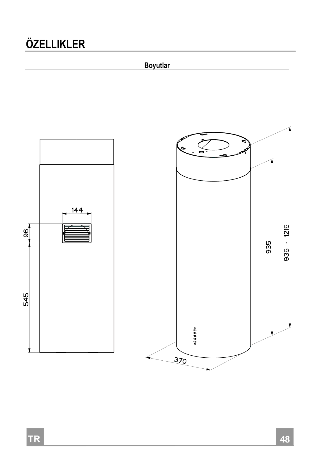 Franke Consumer Products FTU 3807 I manual Özellikler, Boyutlar 