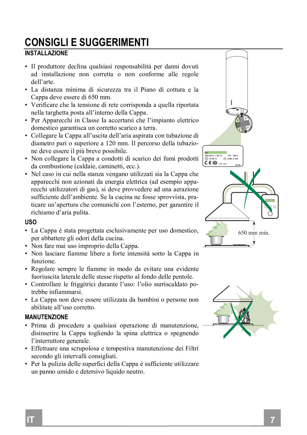 Franke Consumer Products FTU 3807 I manual Consigliesuggerimenti, Installazione, Uso, Manutenzione 