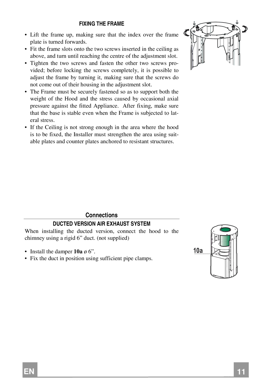 Franke Consumer Products FTU 3807 I Connections, Fixing the Frame, Ducted Version AIR Exhaust System 