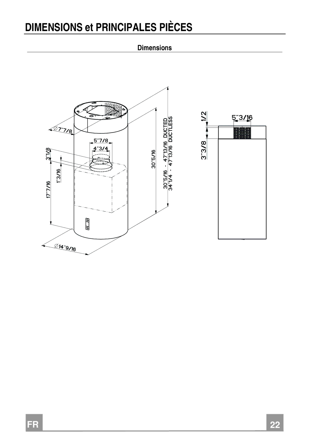 Franke Consumer Products FTU 3807 I installation instructions Dimensions et Principales Pièces 